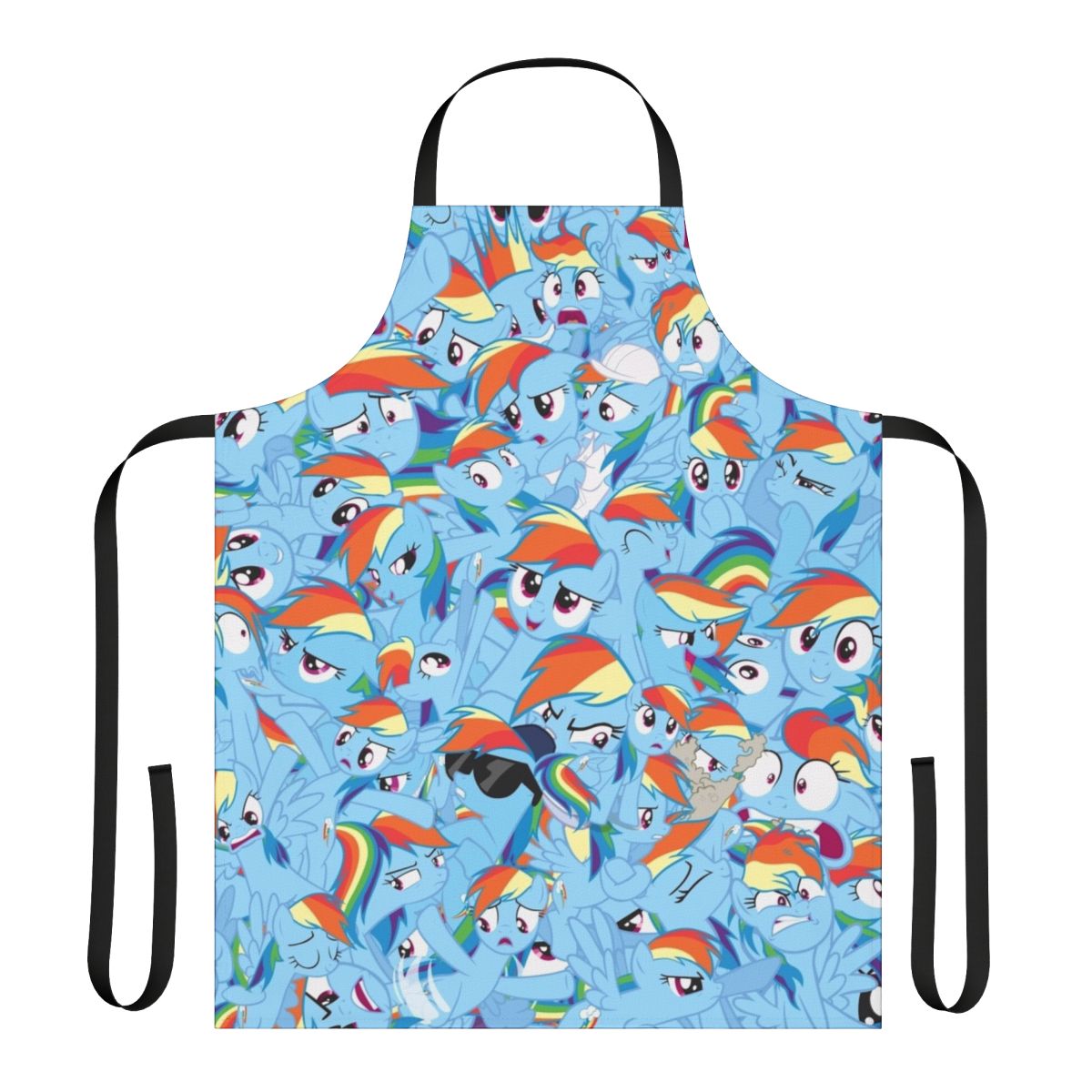 Vibrant illustration of Rainbow Dash, the iconic My Little Pony character, printed on a high-quality apron.