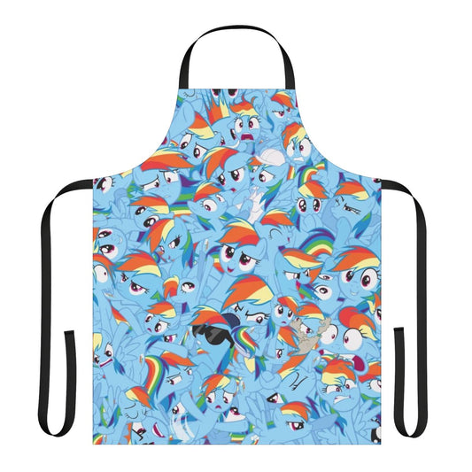 Vibrant illustration of Rainbow Dash, the iconic My Little Pony character, printed on a high-quality apron.