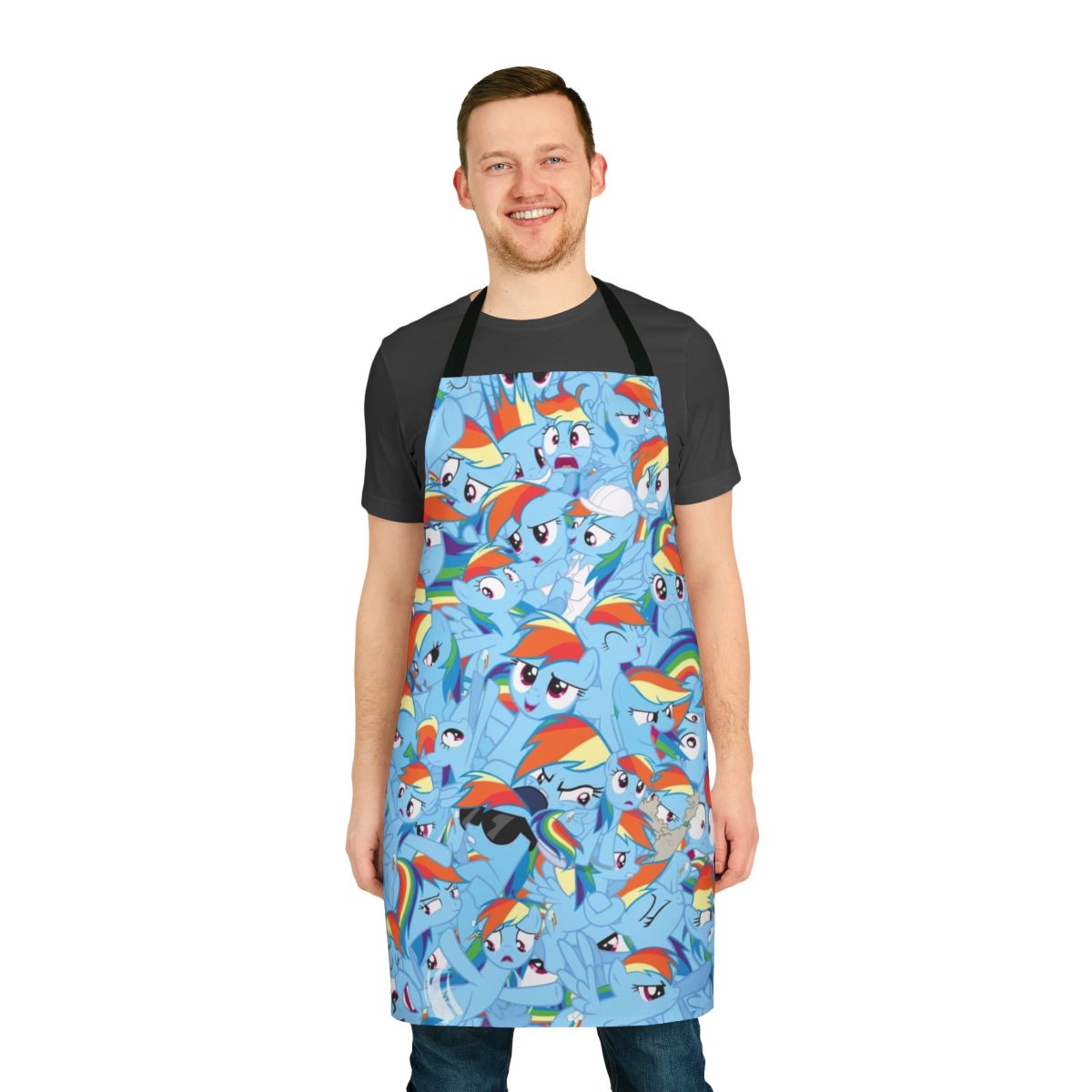 Vibrant illustration of Rainbow Dash, the iconic My Little Pony character, printed on a high-quality apron.
