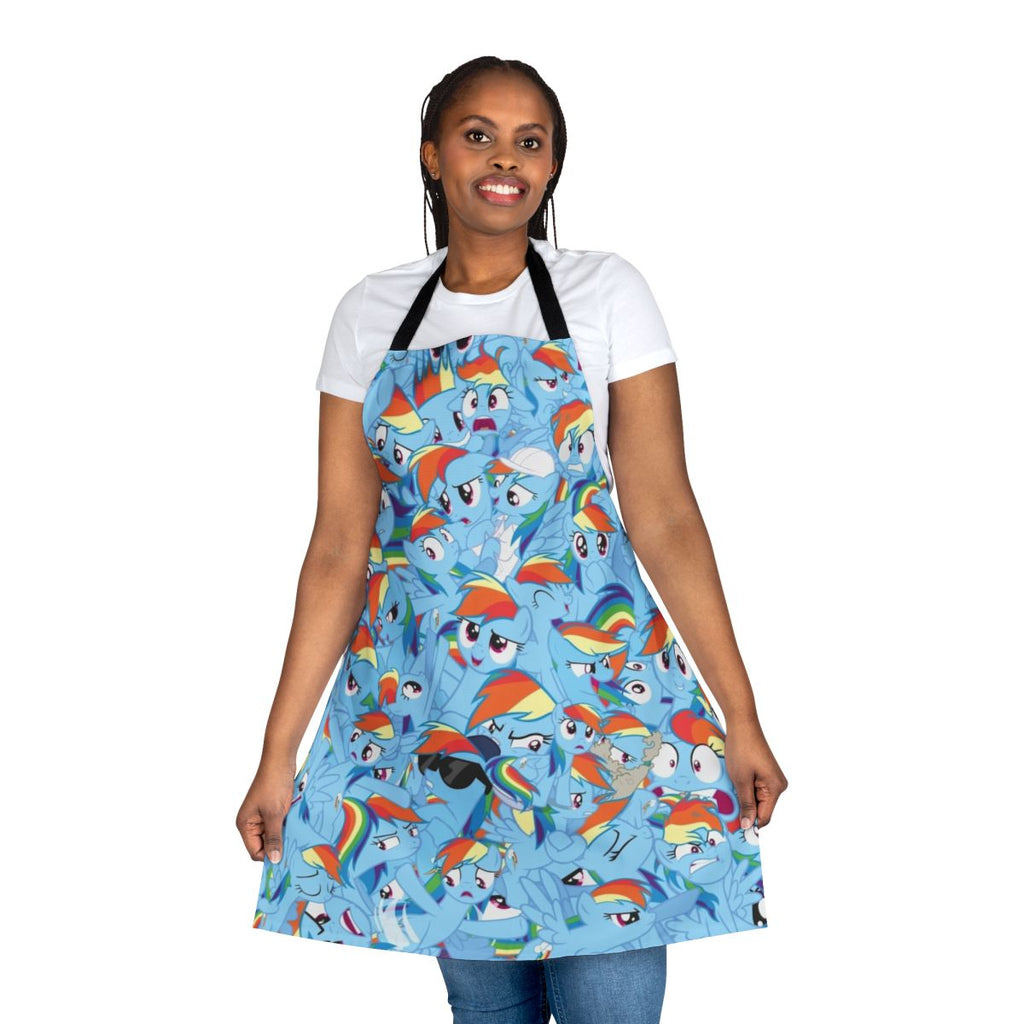 Vibrant illustration of Rainbow Dash, the iconic My Little Pony character, printed on a high-quality apron.