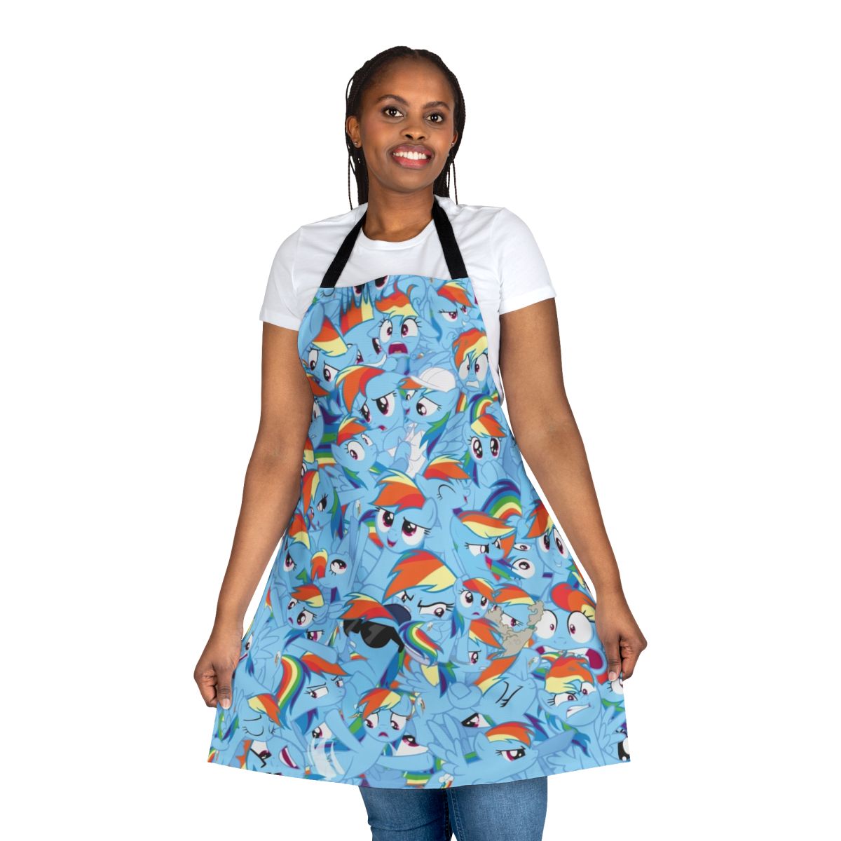 Vibrant illustration of Rainbow Dash, the iconic My Little Pony character, printed on a high-quality apron.