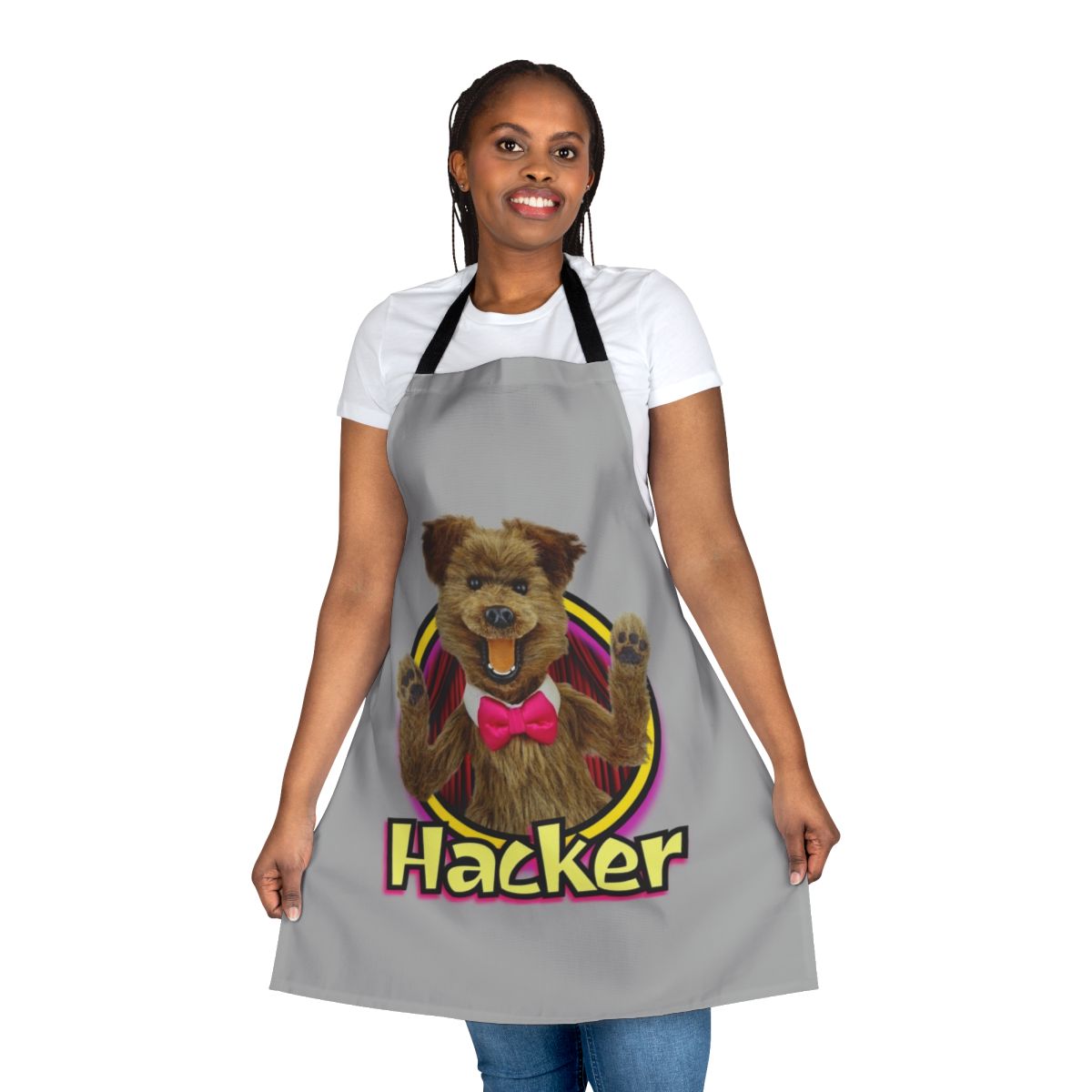 Colorful retro nostalgia puppet monster character apron