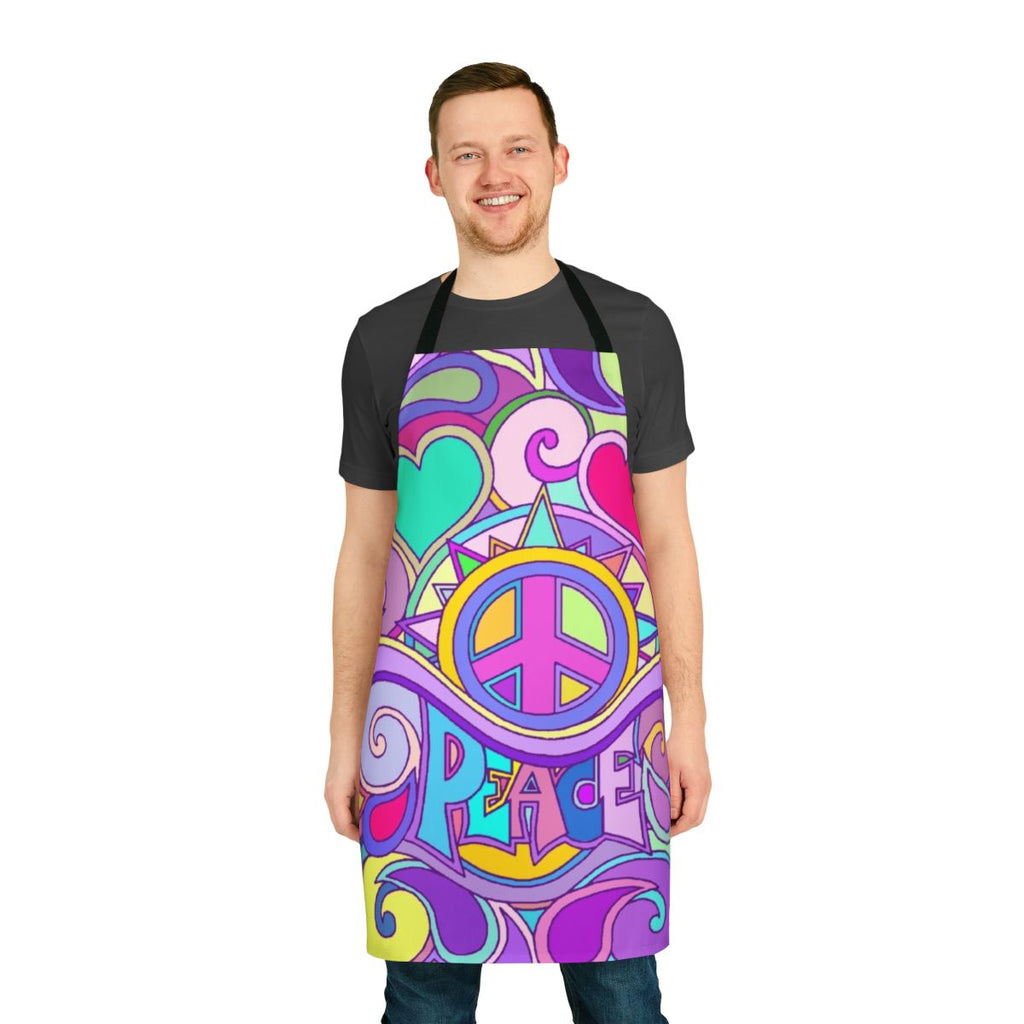 Colorful psychedelic pattern apron with hippie and retro design