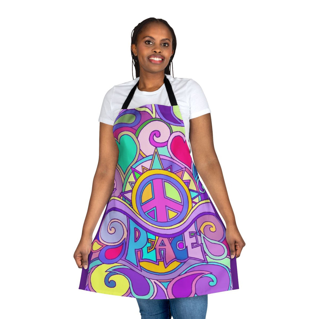 Colorful psychedelic pattern apron with hippie and retro design