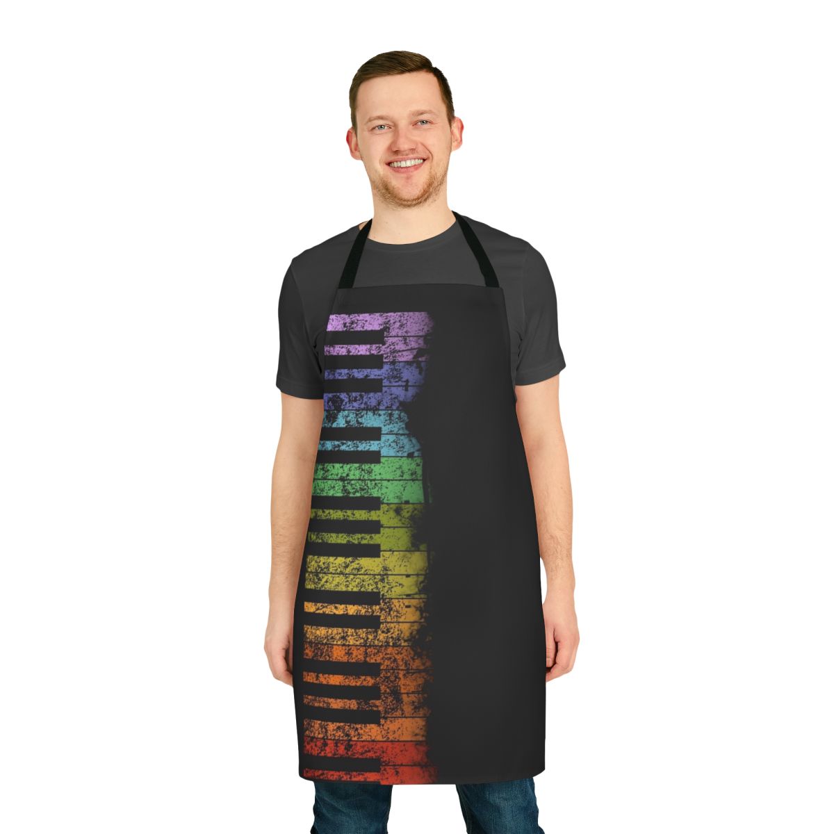 Colorful retro vintage piano keyboard design on an apron