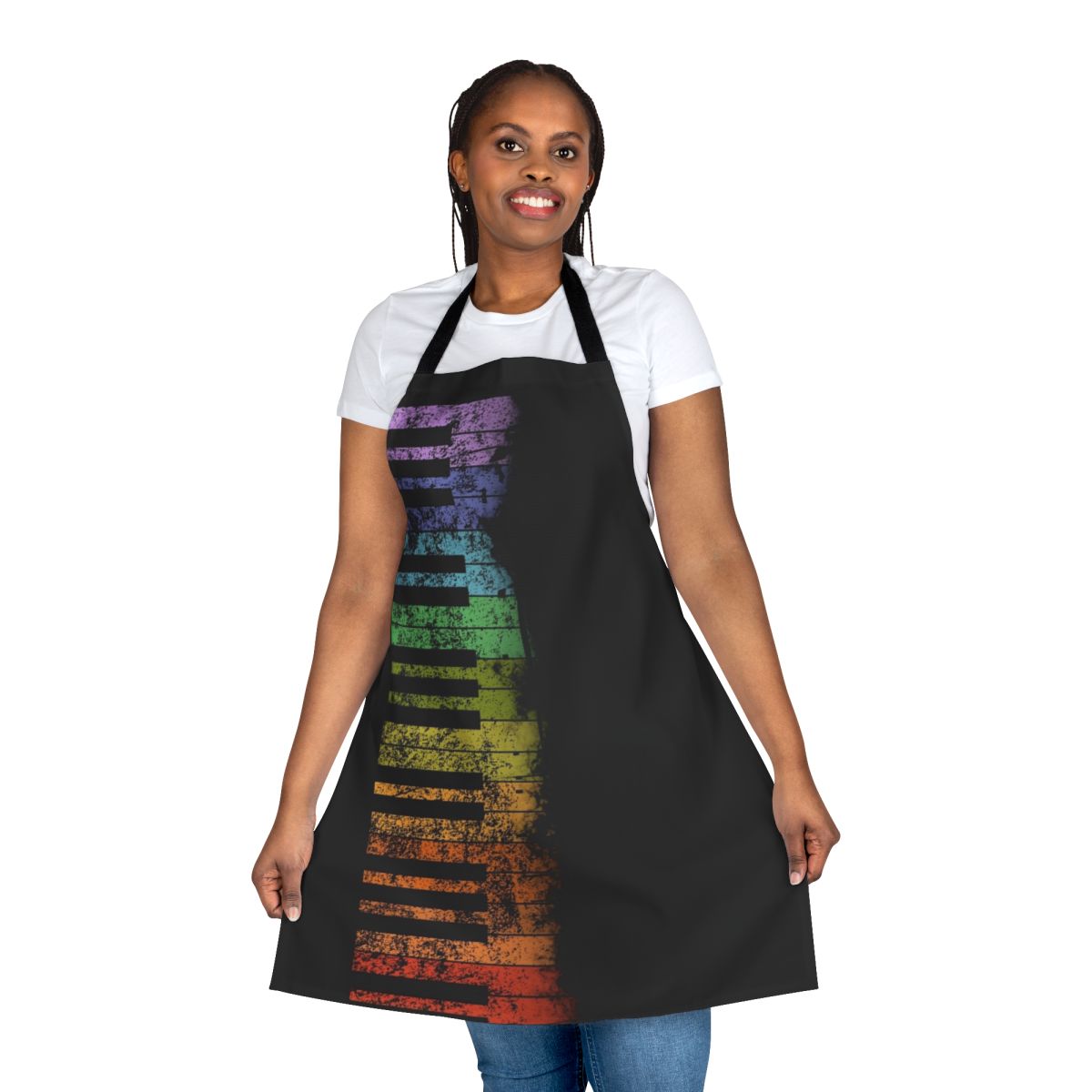 Colorful retro vintage piano keyboard design on an apron
