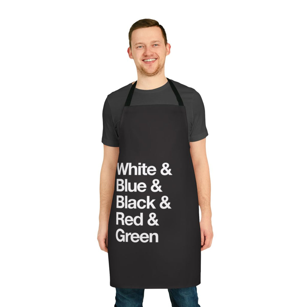 Colorful reversible apron featuring a magic the gathering inspired color wheel design