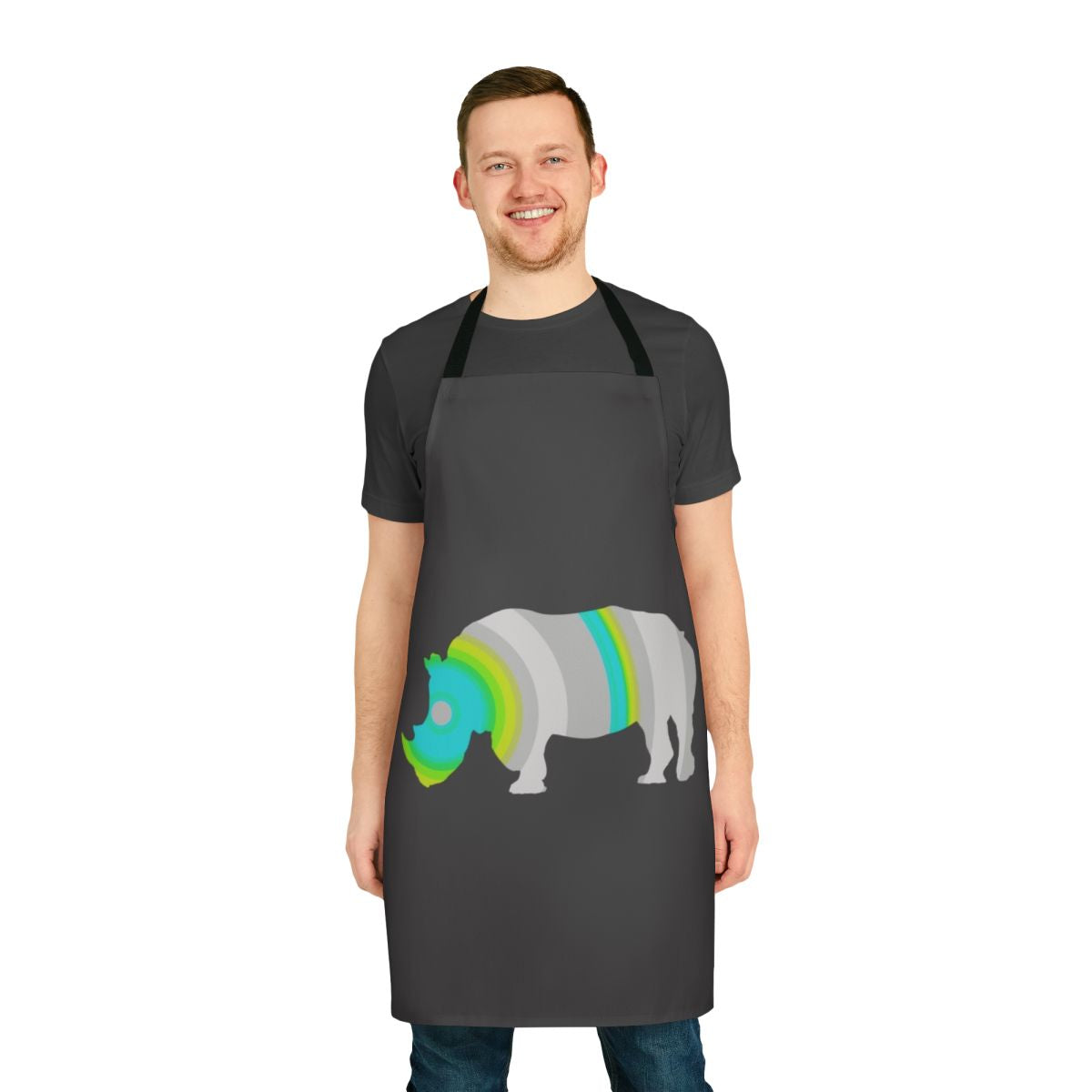 Rhino Legendary Animals Apron with Colorful Abstract Design