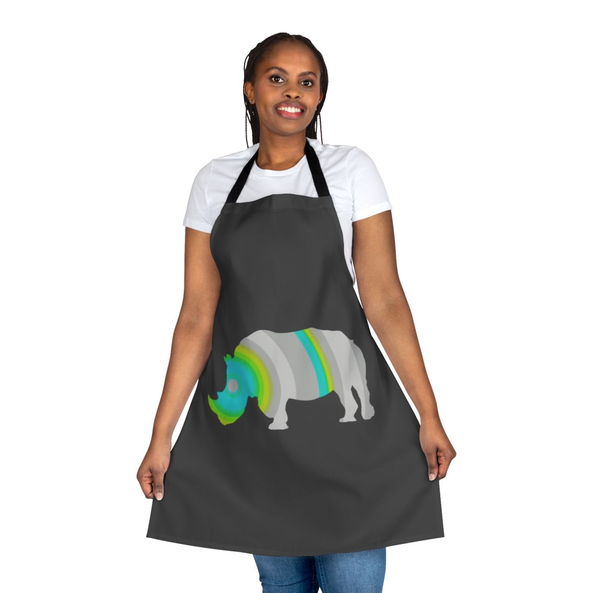 Rhino Legendary Animals Apron with Colorful Abstract Design