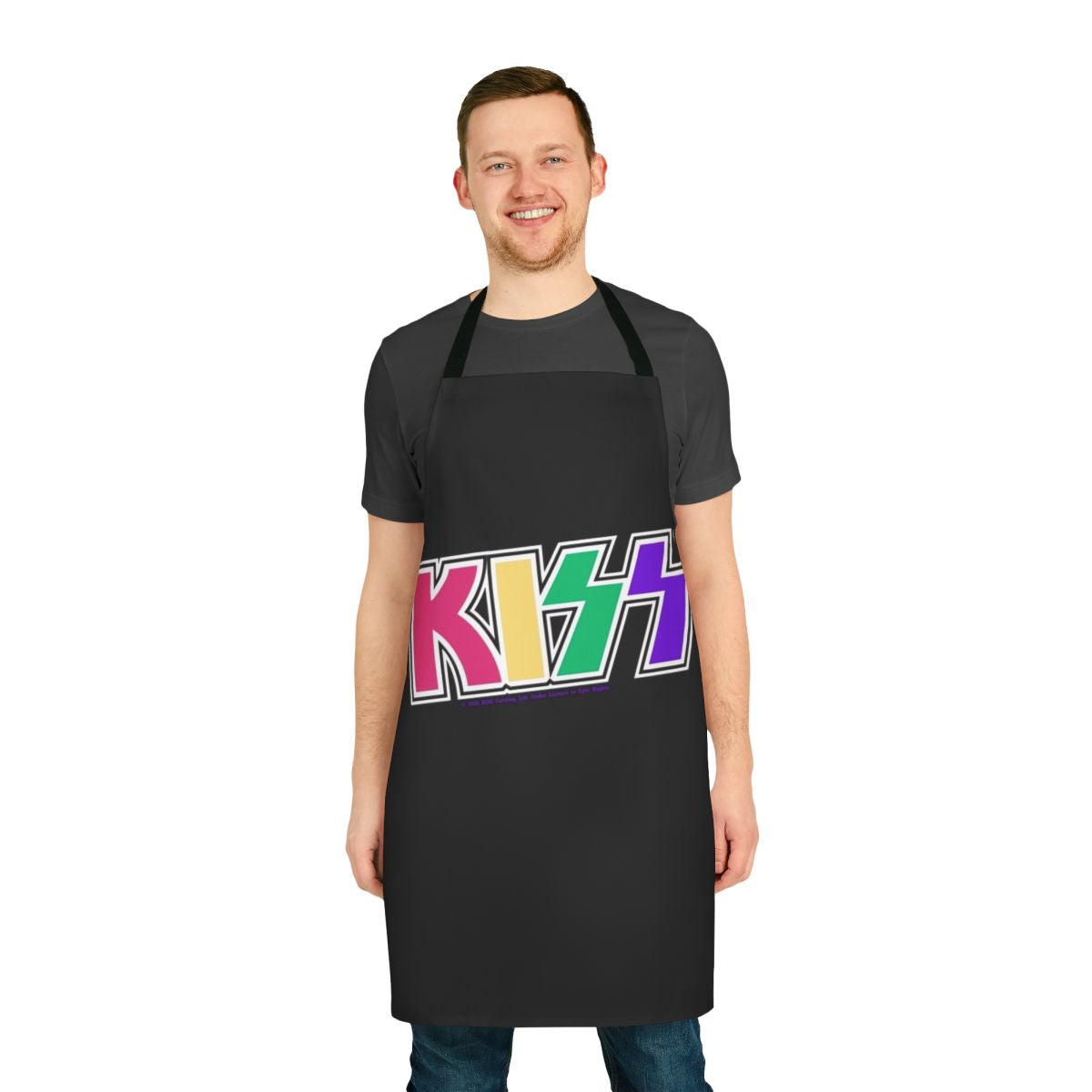 Colorful apron featuring the iconic Kiss band logo
