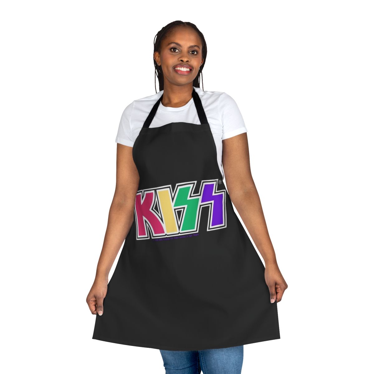 Colorful apron featuring the iconic Kiss band logo