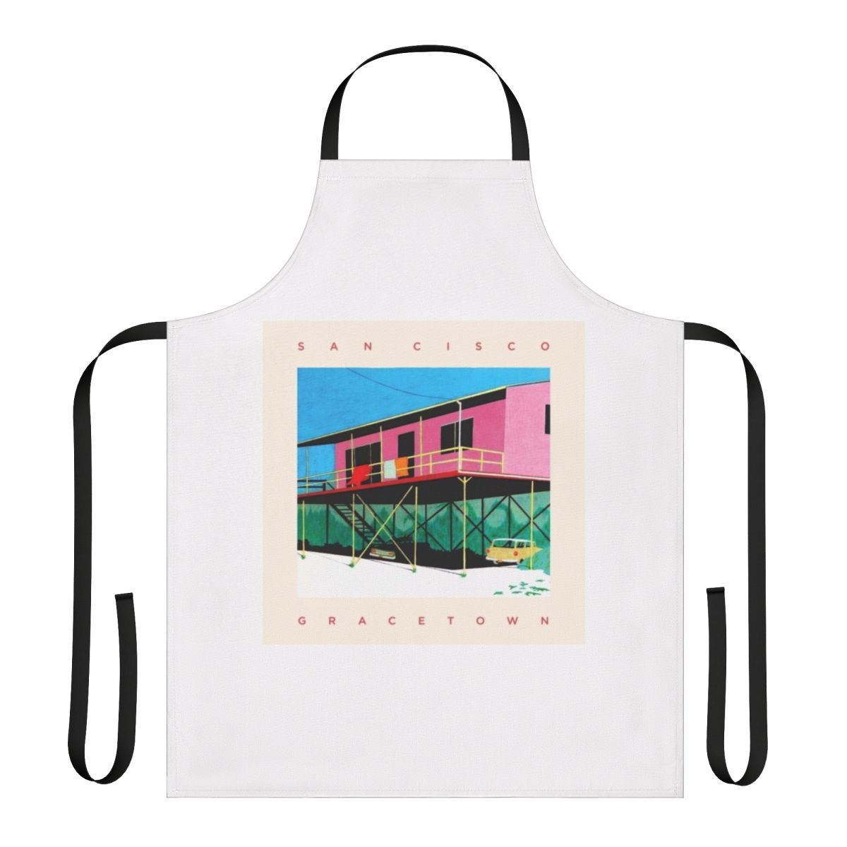 Colorful apron featuring the album cover art for San Cisco's "Gracetown" album