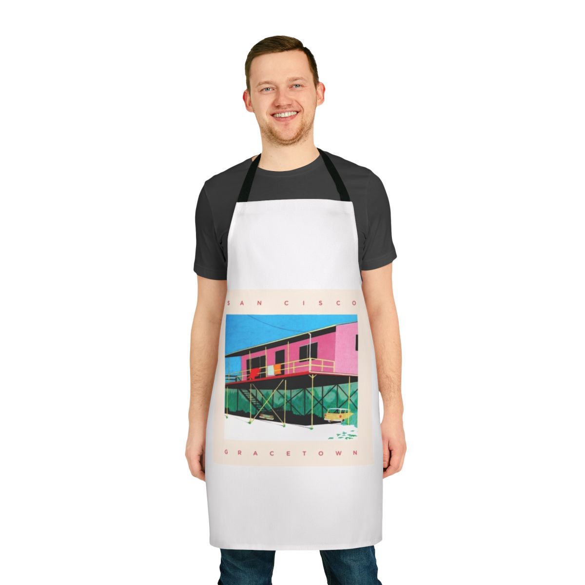 Colorful apron featuring the album cover art for San Cisco's "Gracetown" album