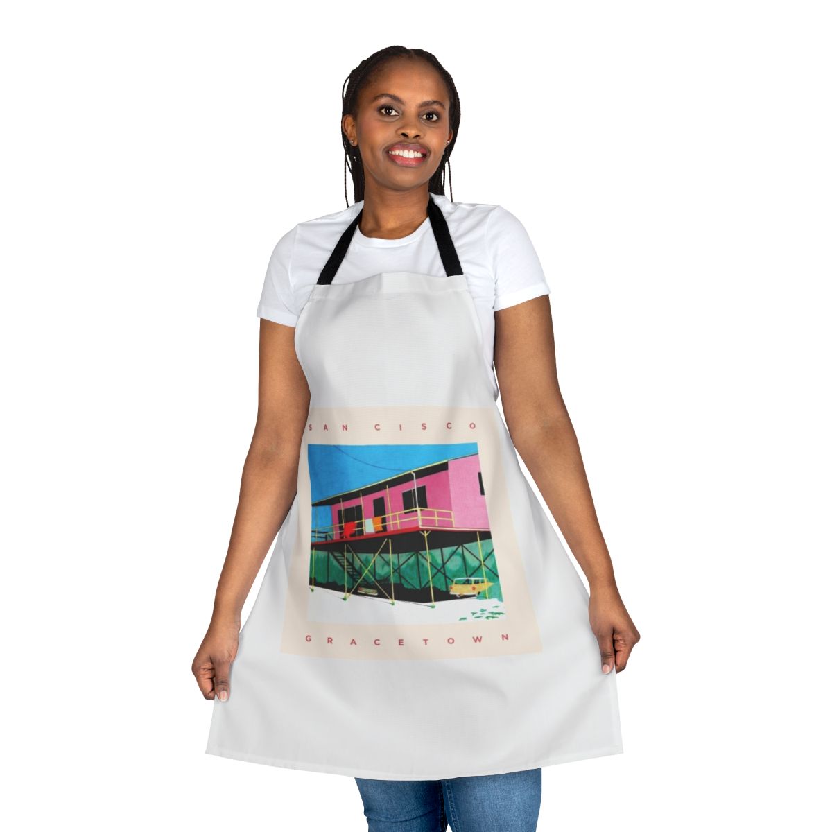 Colorful apron featuring the album cover art for San Cisco's "Gracetown" album
