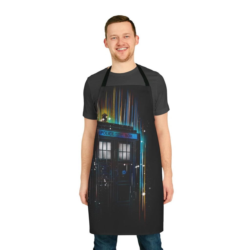 Colorful apron featuring a Doctor Who-inspired regeneration design