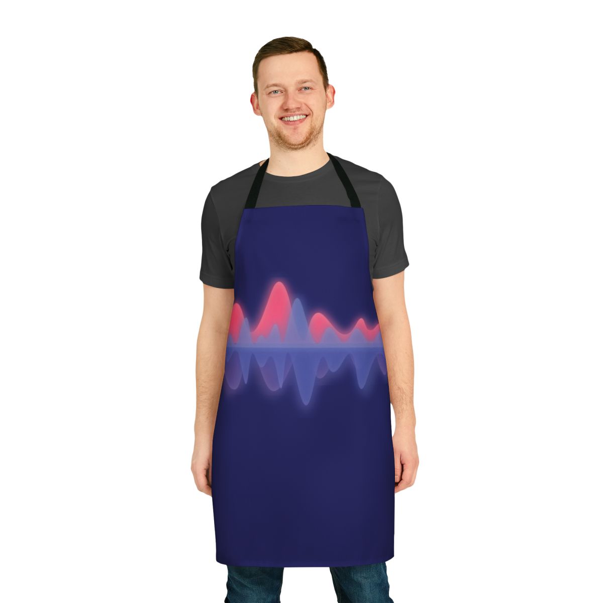 Colorful apron with a sound wave pattern, ideal for music enthusiasts and DJs.