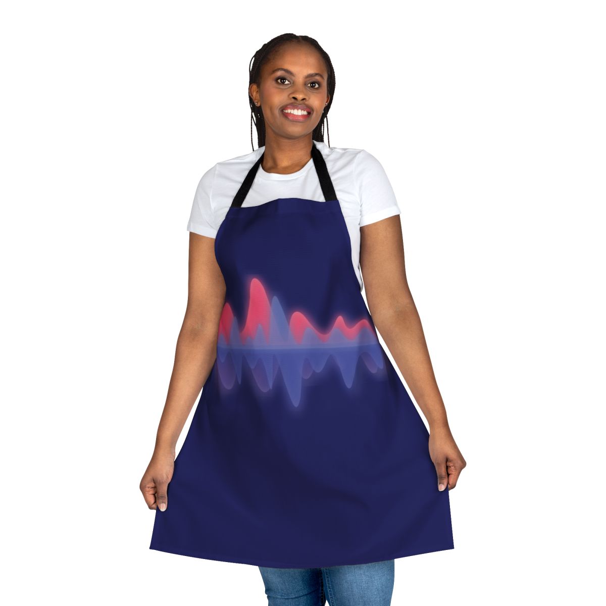 Colorful apron with a sound wave pattern, ideal for music enthusiasts and DJs.