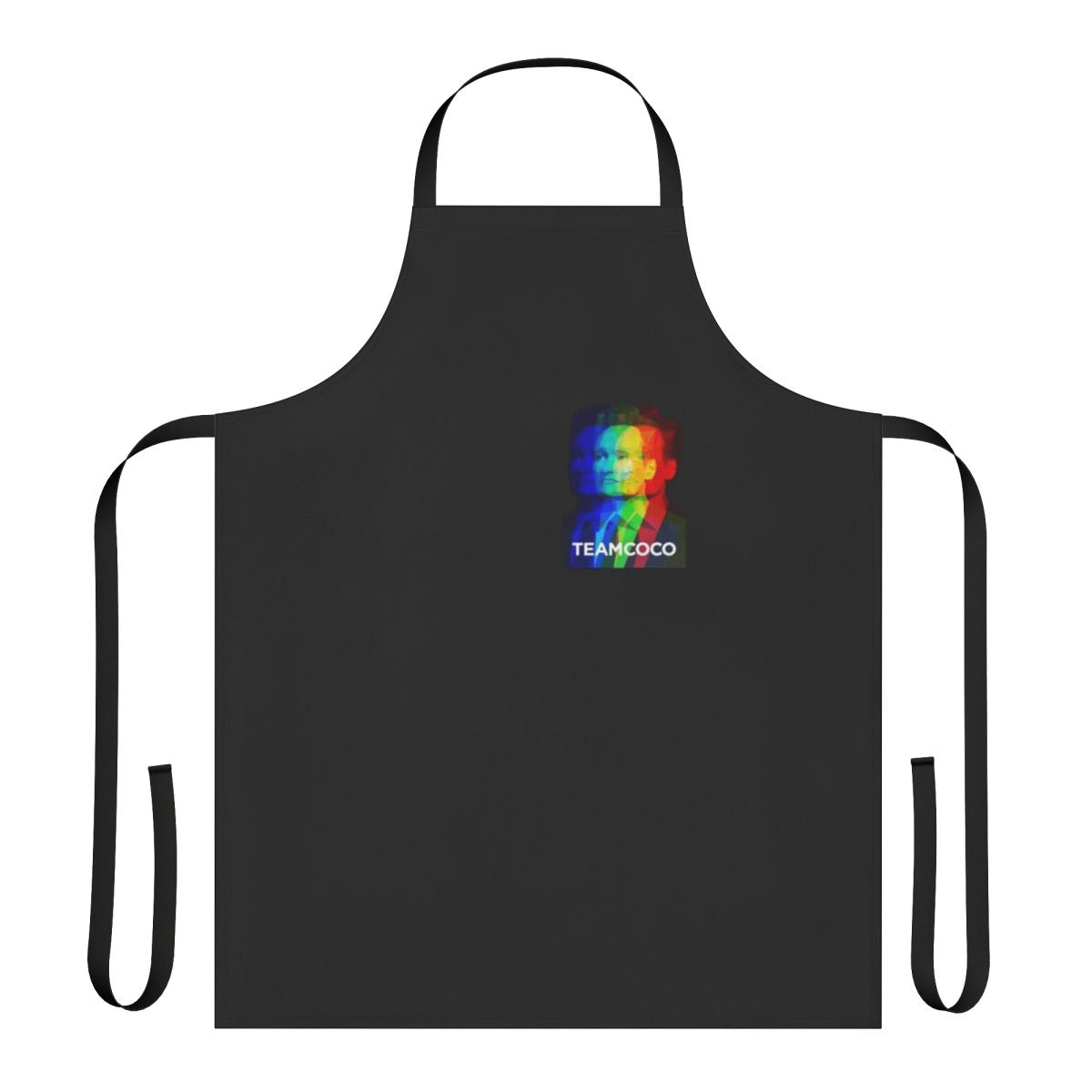 Colorful spectrum apron featuring a vibrant rainbow design inspired by Team Coco