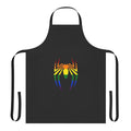 Vibrant apron featuring a stylized spider symbol in a rainbow color palette