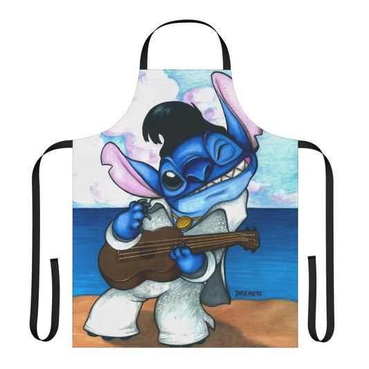 Colorful apron featuring a stitch-inspired illustration in a vibrant, hand-drawn style.