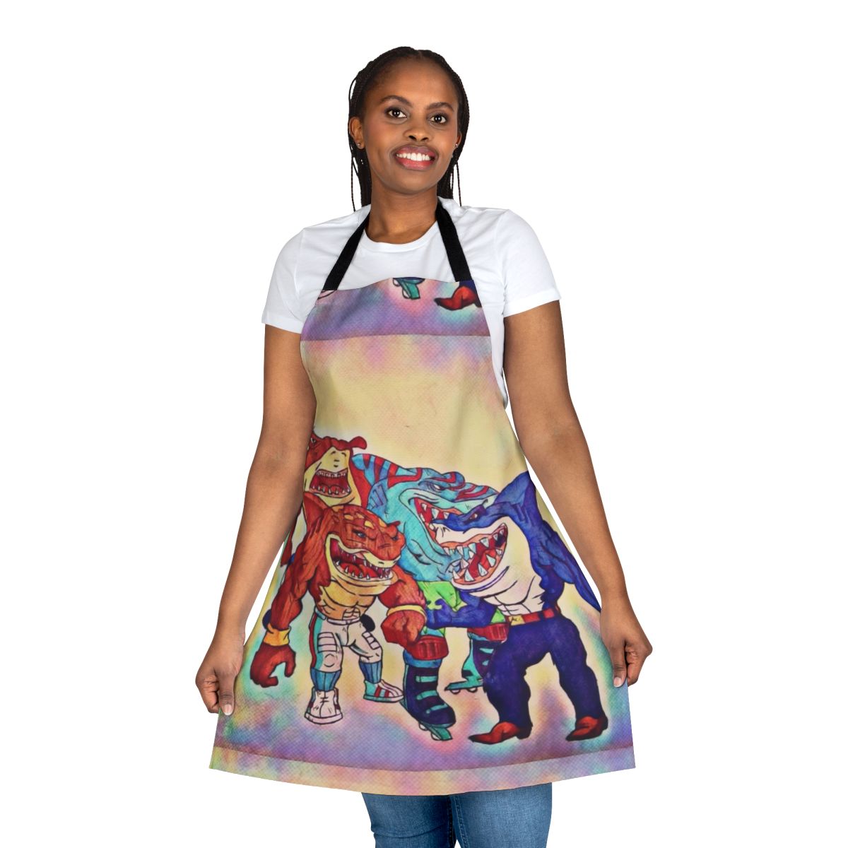 Vibrant street shark graphic printed on a high-quality protective apron