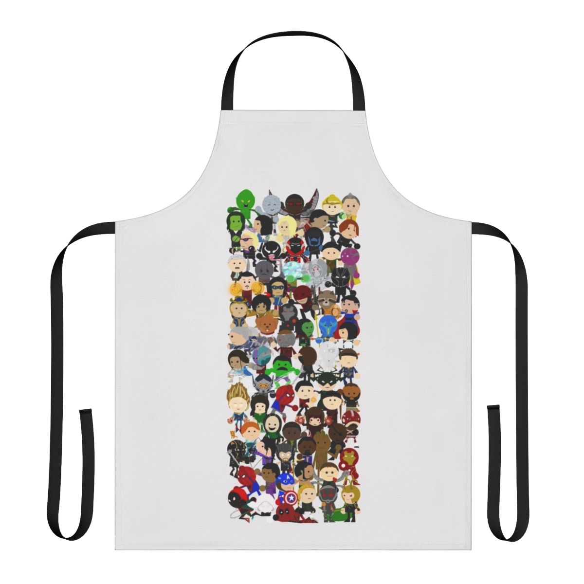 Colorful apron with superhero design and character for children to wear during playtime and dress-up activities