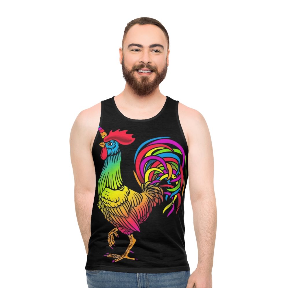 Colorful unicorn and chicken print unisex tank top