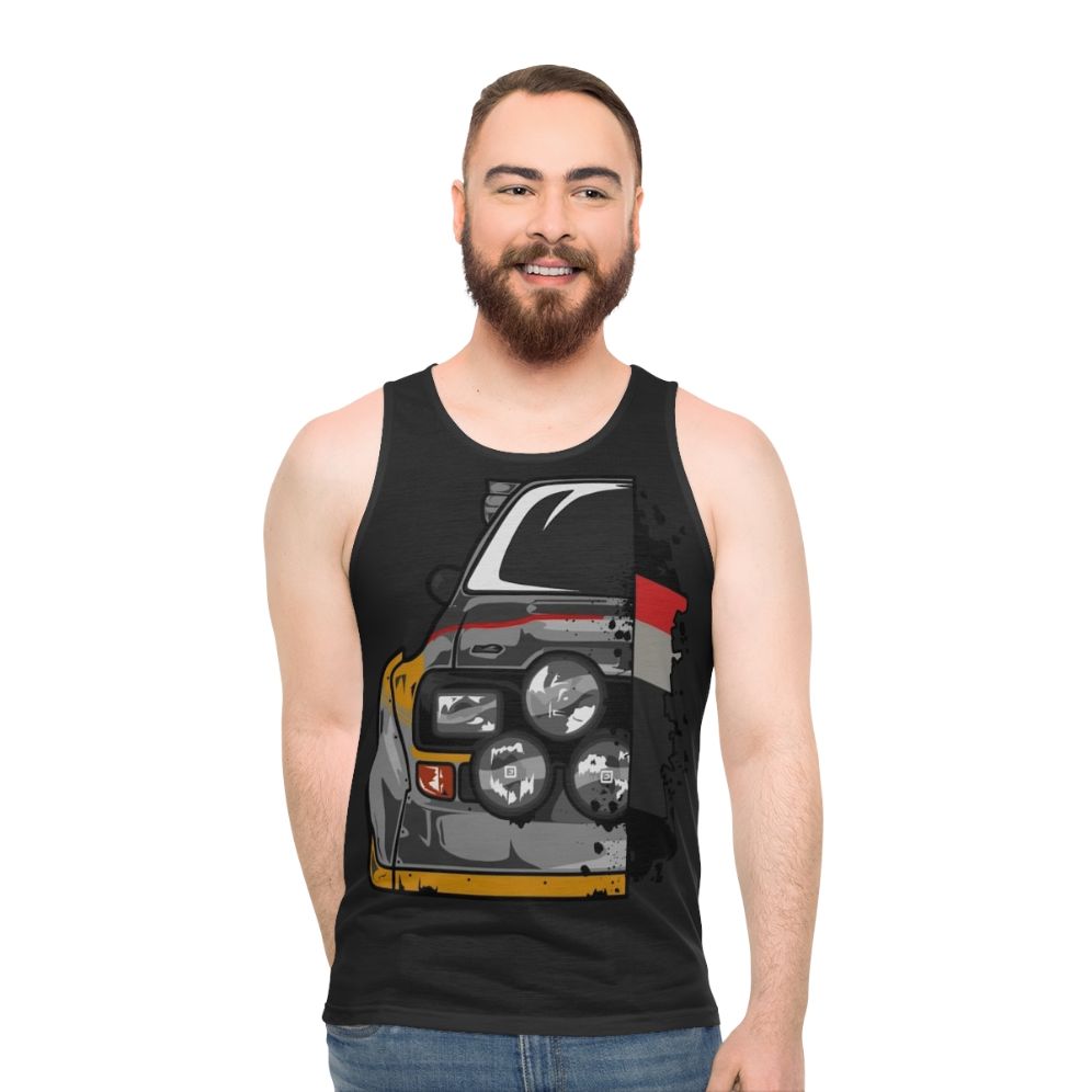 Colorful unisex tank top with Group B racing design