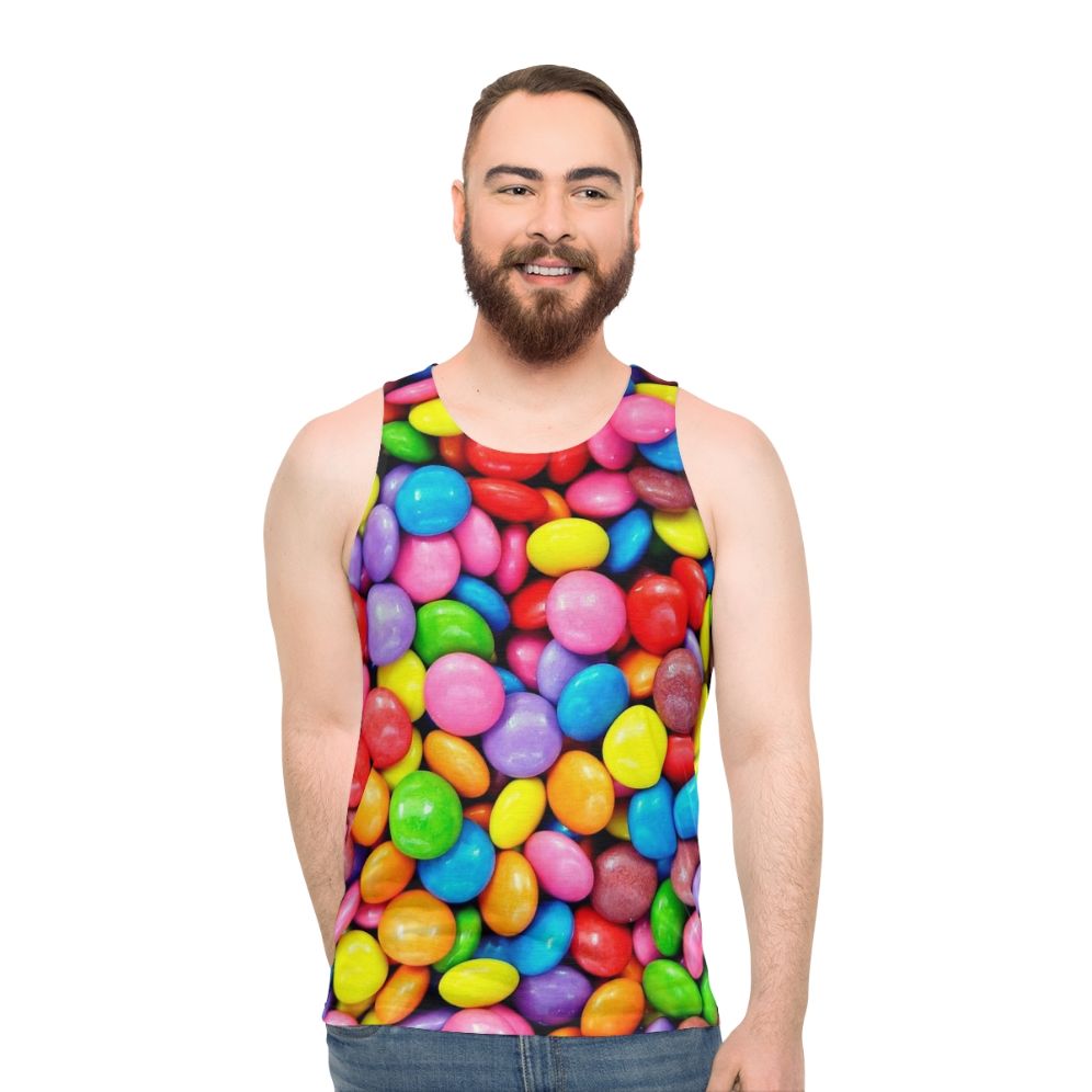 Colorful unisex tank top with Smarties candy design