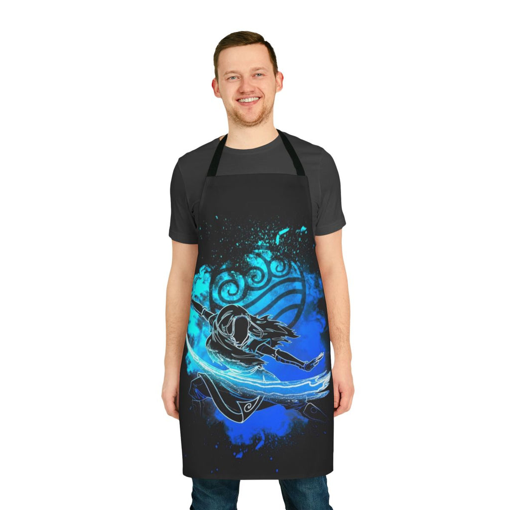 Colorful apron featuring a silhouette design of a waterbender sister from Avatar: The Last Airbender