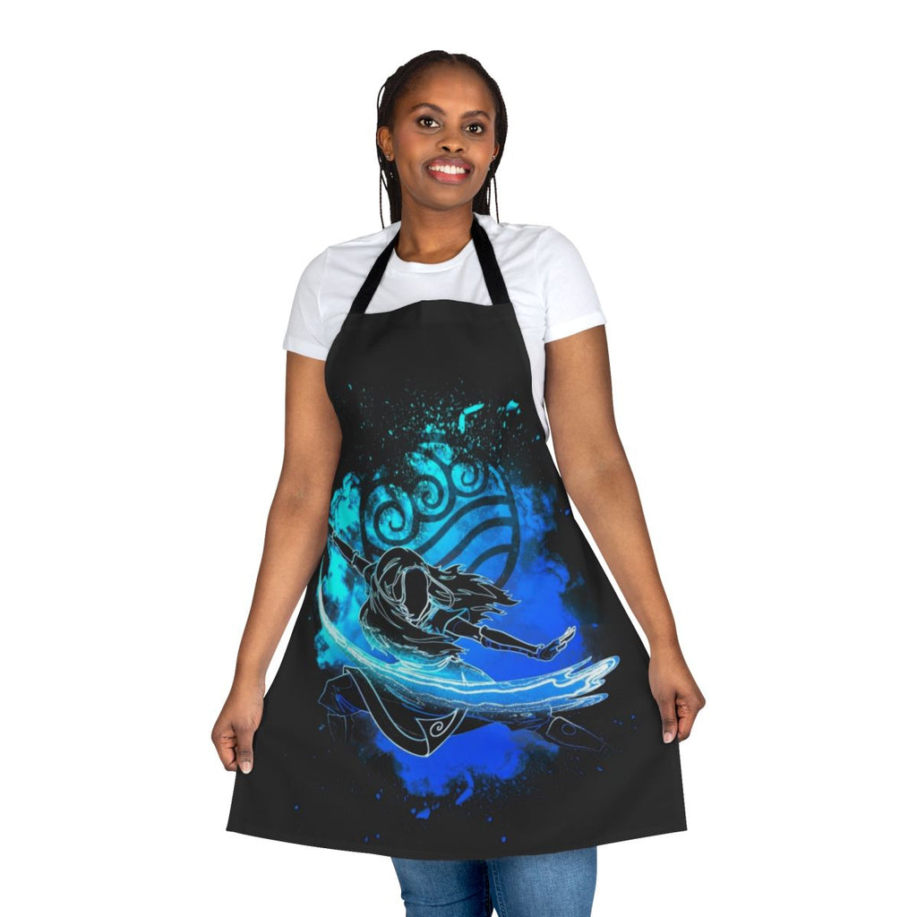 Colorful apron featuring a silhouette design of a waterbender sister from Avatar: The Last Airbender