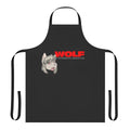 A colorful apron featuring a wolf design, perfect for cooking and baking.
