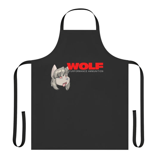 A colorful apron featuring a wolf design, perfect for cooking and baking.