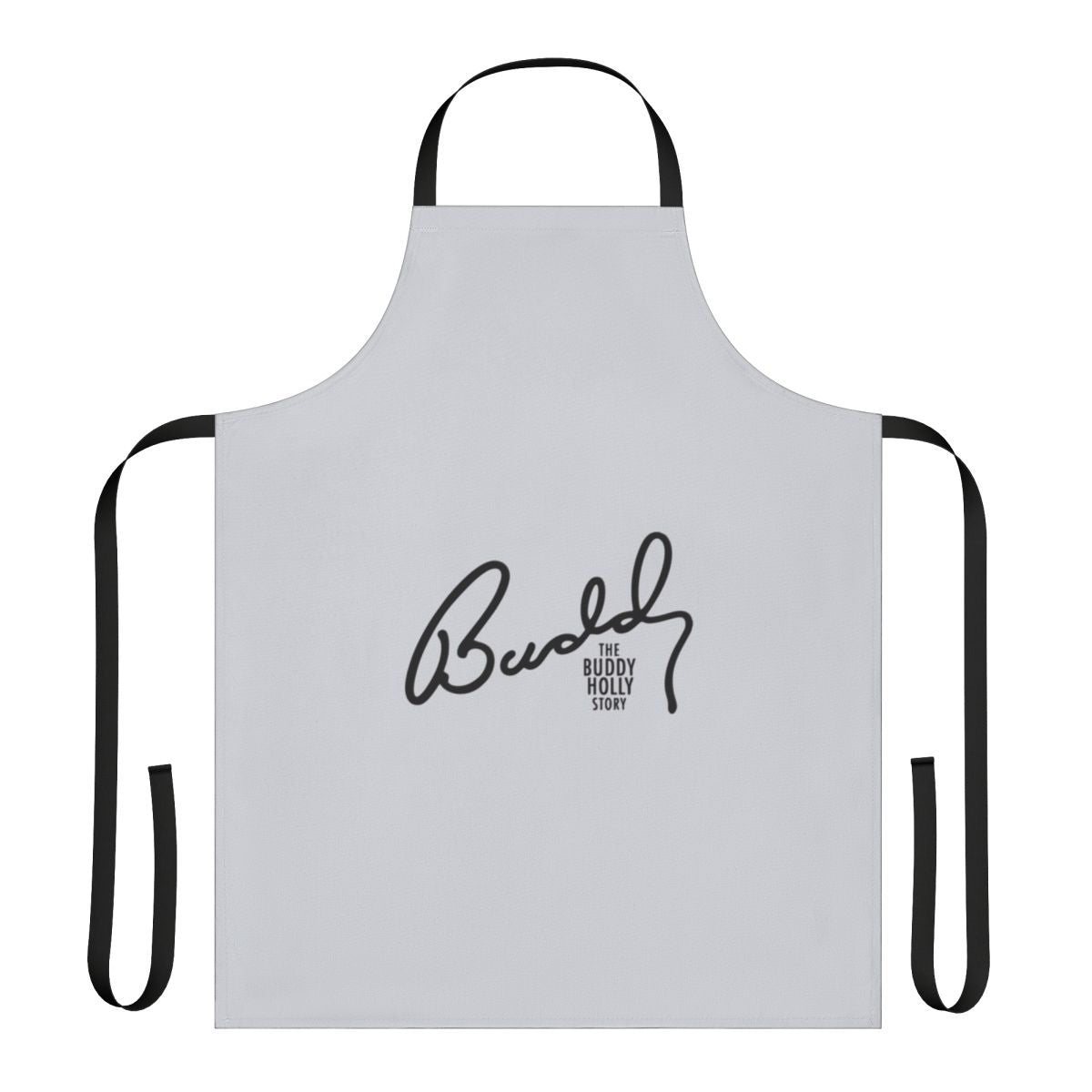 Colorized illustration of Buddy Holly, the iconic 1950s rock n roll musician, featured on a retro-style apron