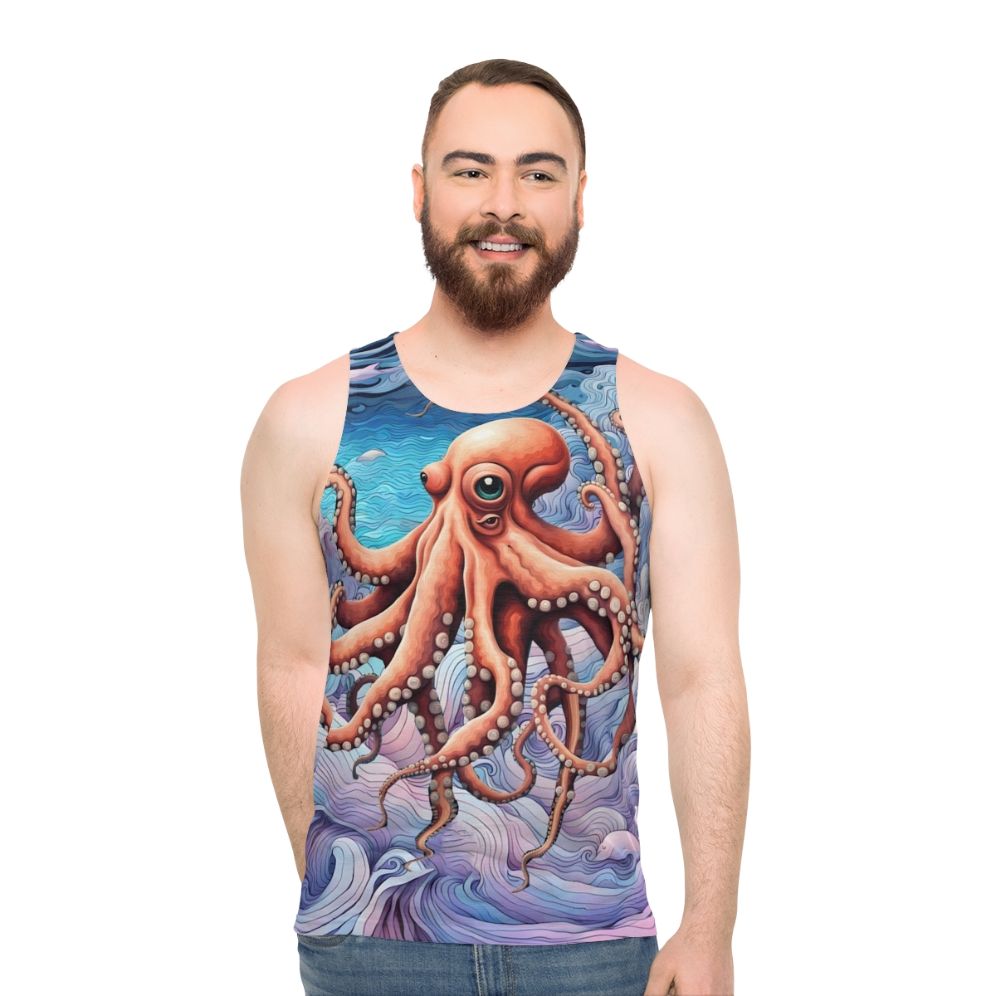Colourful octopus unisex tank top with abstract nature design