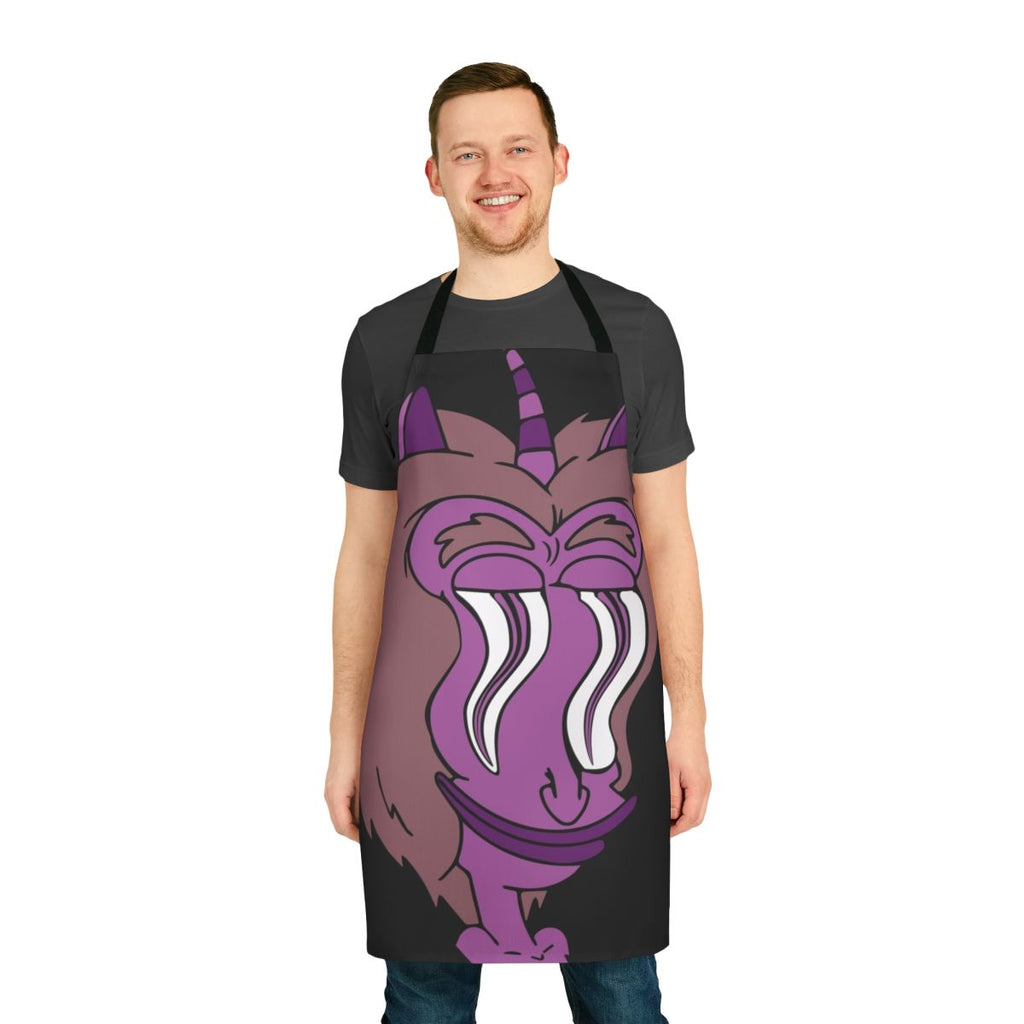 A Big Mouth-inspired apron featuring the Hormone Monster character