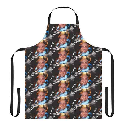 A high-quality apron featuring a portrait of the renowned French actor Louis de Funes, known for his roles in classic comedy films.