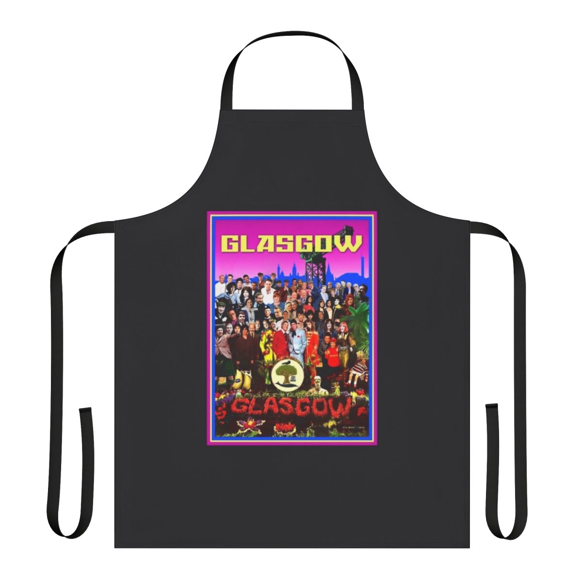A Glasgow-themed apron with a humorous design, perfect for Scottish comedy fans in the kitchen.