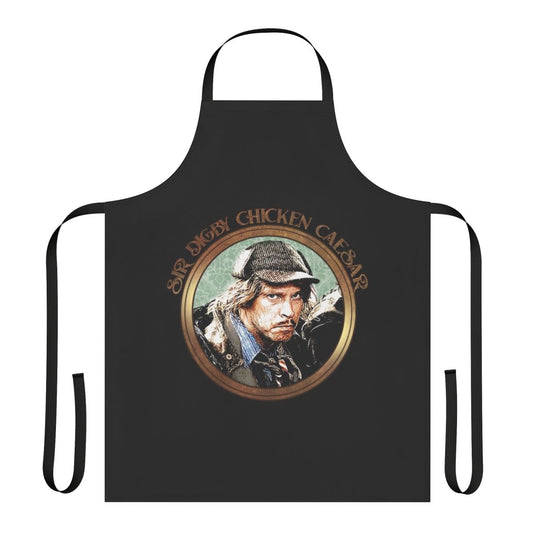 Comedic apron design featuring the character Sir Digby Chicken Caesar from the British comedy show