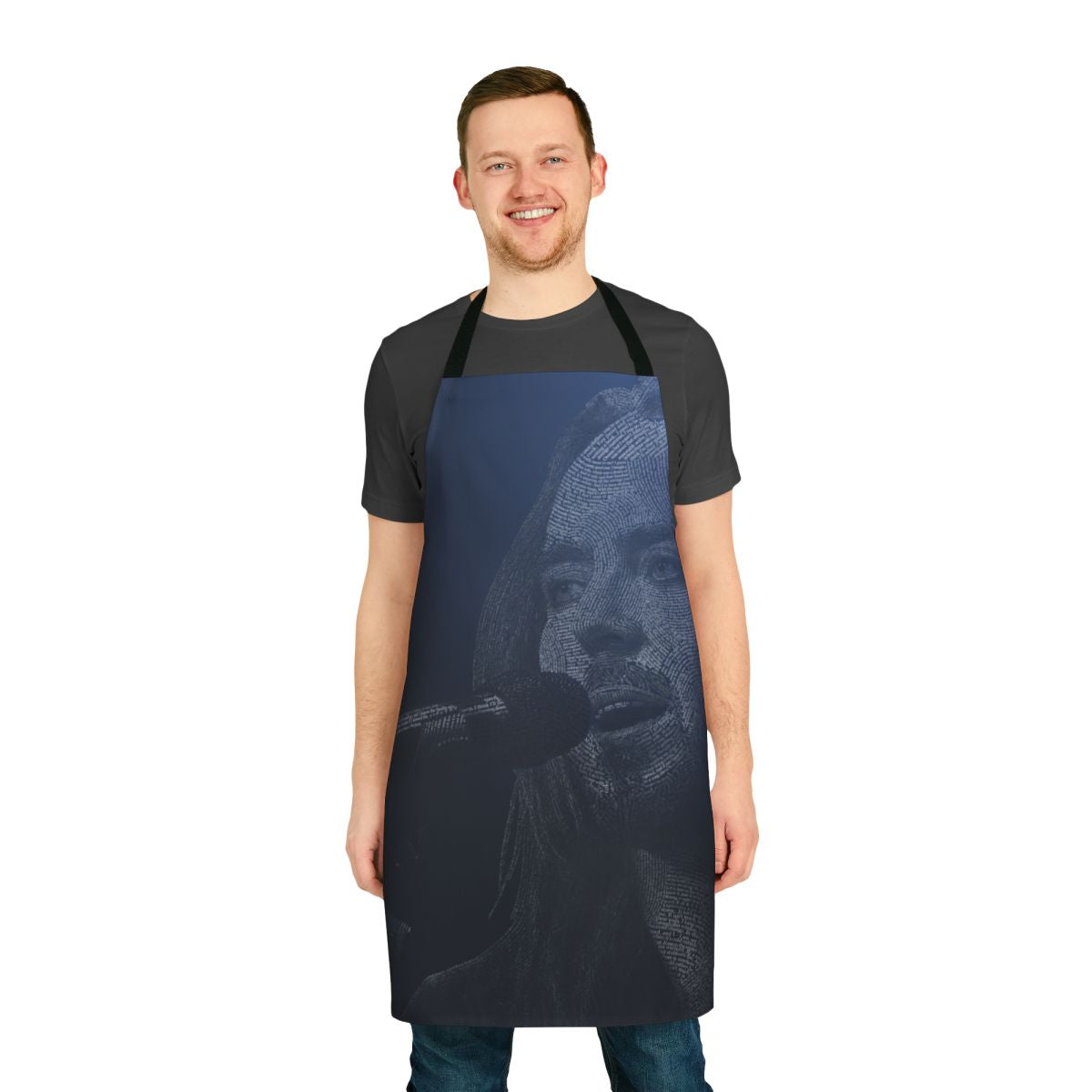 Apron with vibrant Tim Minchin-inspired typography and design