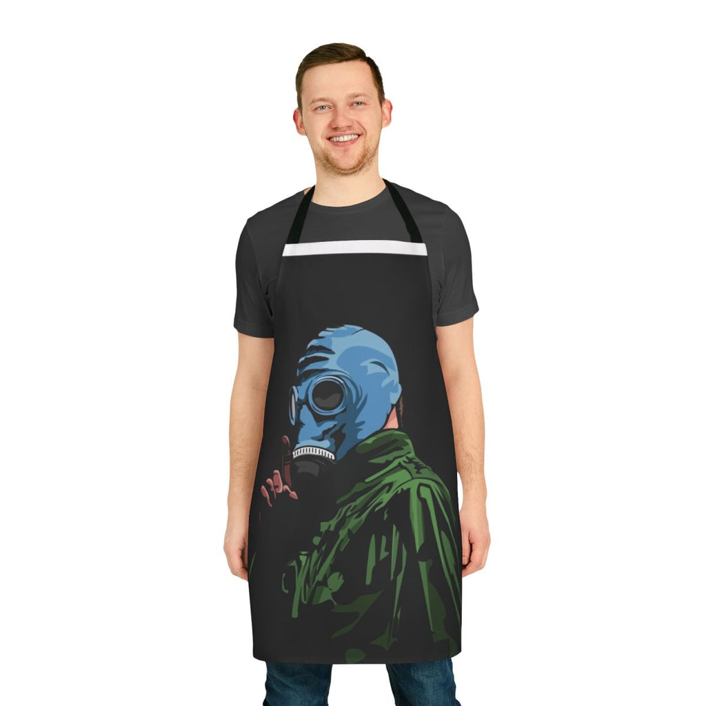 Vibrant comic-style illustration of Dead Man's Shoes movie on an apron