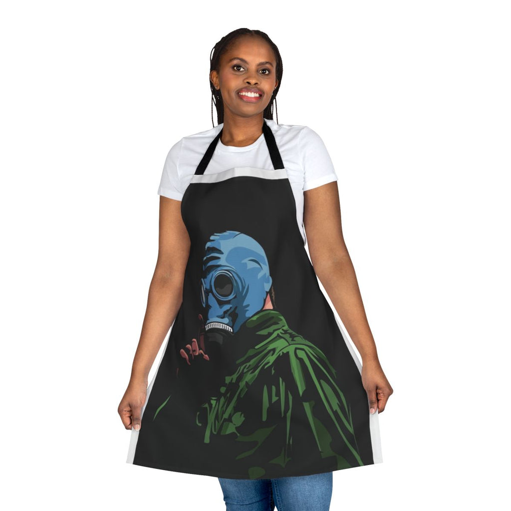 Vibrant comic-style illustration of Dead Man's Shoes movie on an apron