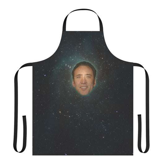 Nicolas Cage inspired kitchen apron with a humorous, internet-themed design