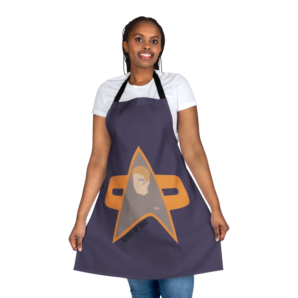 7 of 9 character apron from Star Trek Voyager featuring the Borg symbol and Starfleet uniform