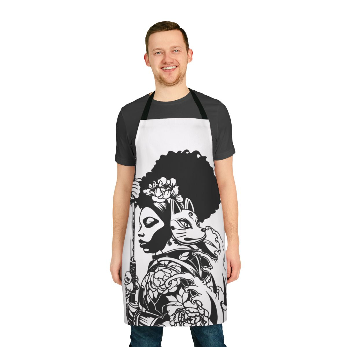 Apron featuring the image of Afua Asantewaa, a prominent historical figure from Africa