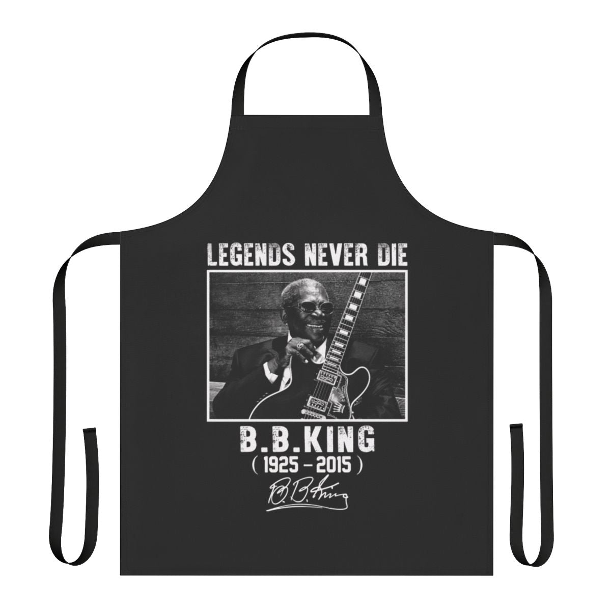 Commemorative B.B. King signature apron featuring the legendary blues musician's iconic style
