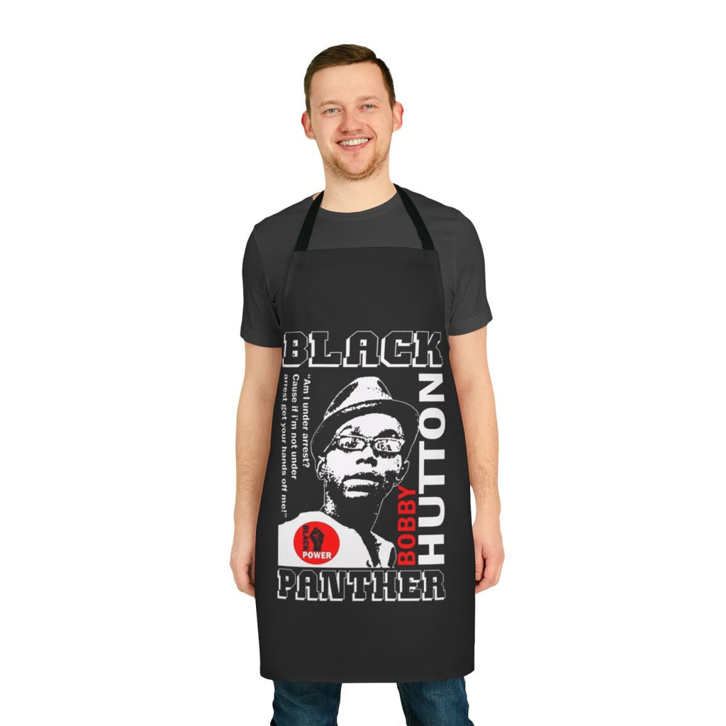 Black Panther-inspired apron featuring an image of Bobby Hutton, a key member of the Black Panther Party