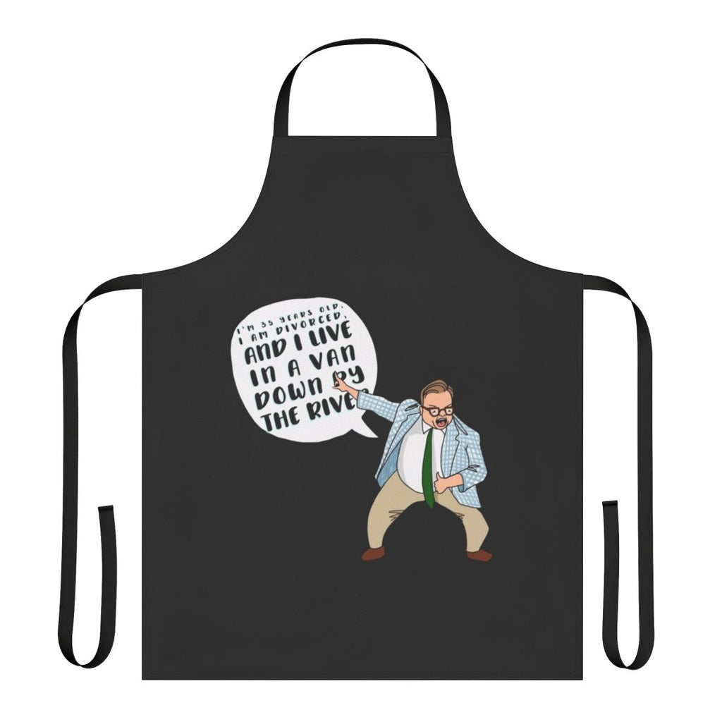 Chris Farley-themed apron with humorous design for kitchen or household use