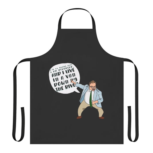 Chris Farley-themed apron with humorous design for kitchen or household use
