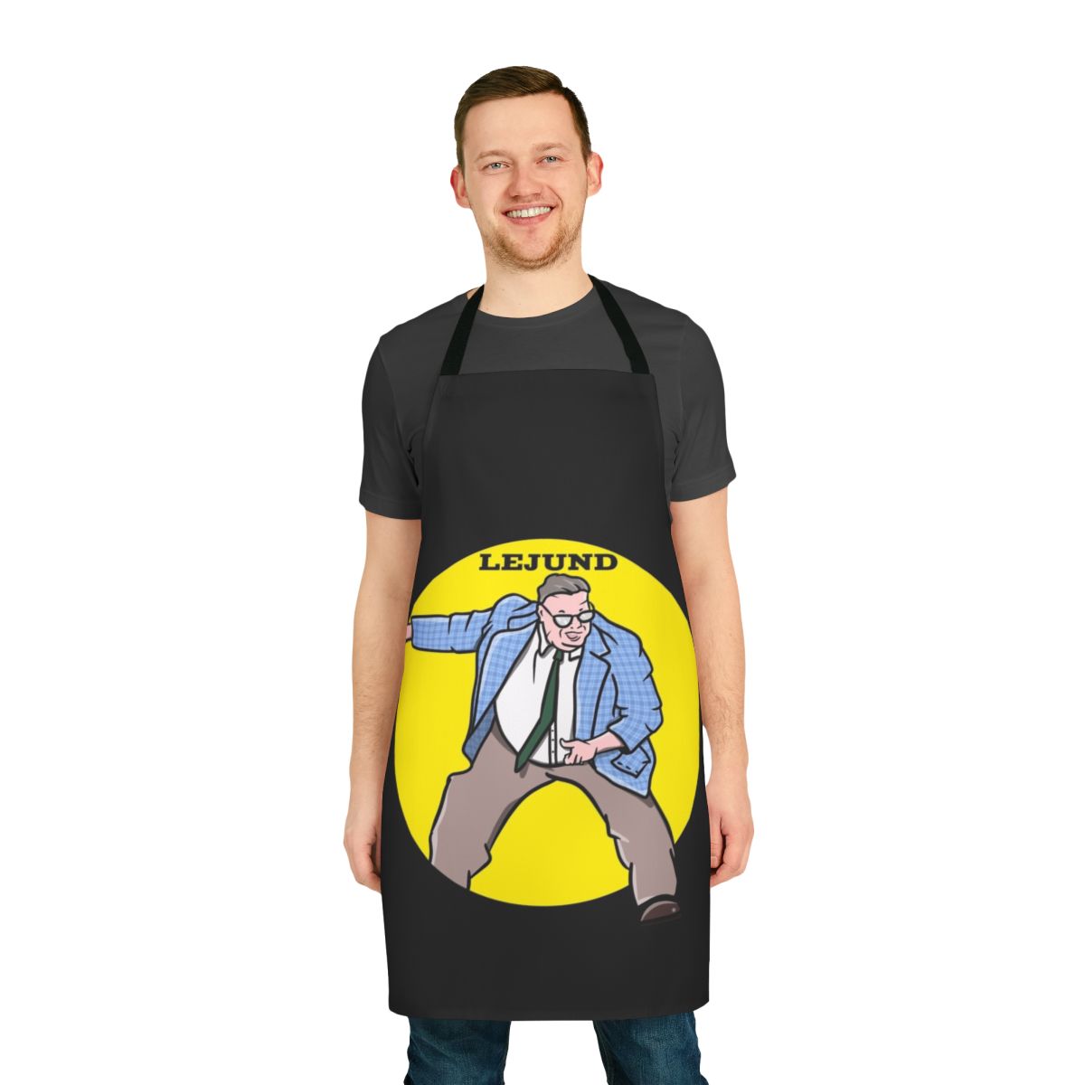 Chris Farley inspired apron with "Down by the River" motivational speaker design